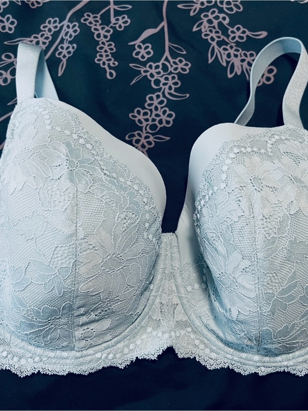 SHEIN Luvlette Pale Blue Lace Full Support Underwire Bra - 44DDD/44E